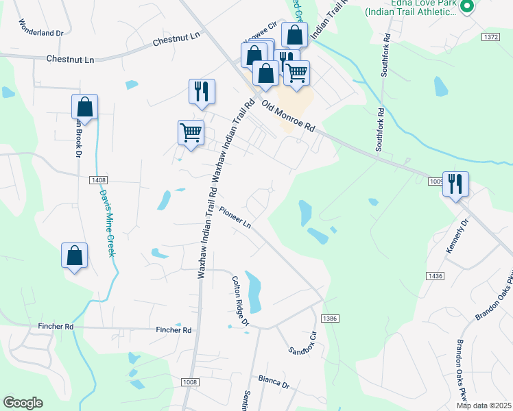 map of restaurants, bars, coffee shops, grocery stores, and more near 3503 Trophy Drive in Indian Trail