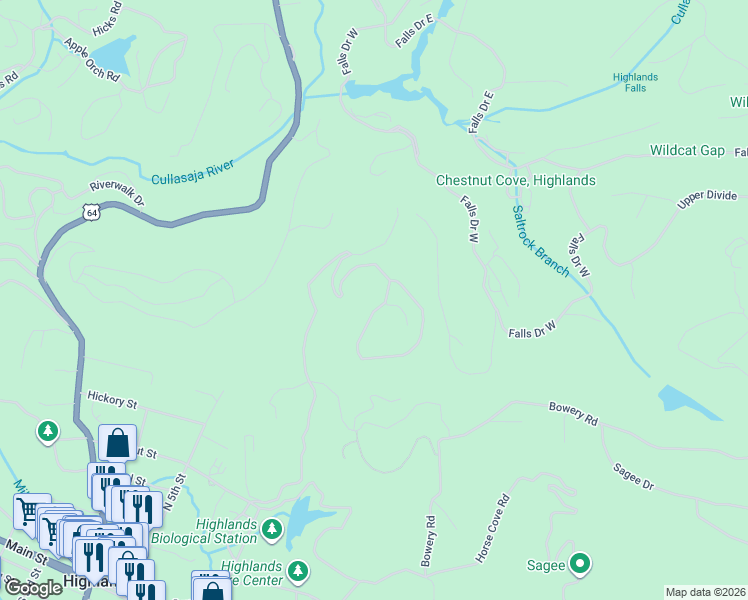 map of restaurants, bars, coffee shops, grocery stores, and more near 1177 Big Bear Pen Road in Highlands