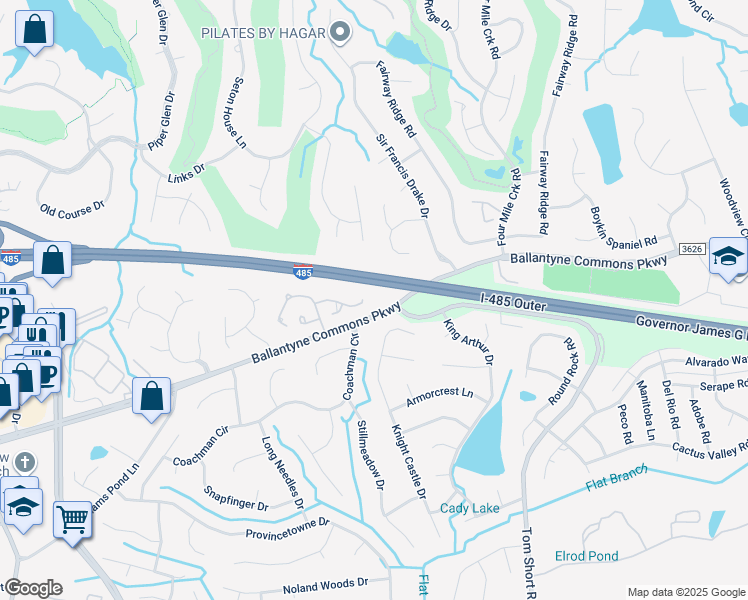 map of restaurants, bars, coffee shops, grocery stores, and more near 7001 Walton Heath Lane in Charlotte