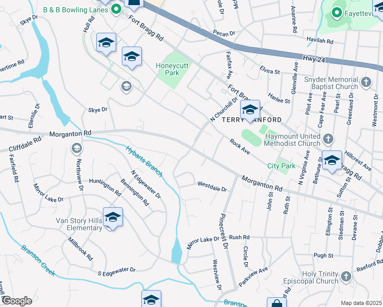 map of restaurants, bars, coffee shops, grocery stores, and more near 2323 Morganton Road in Fayetteville