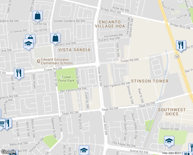 map of restaurants, bars, coffee shops, grocery stores, and more near 740 Libby Avenue Southwest in Albuquerque