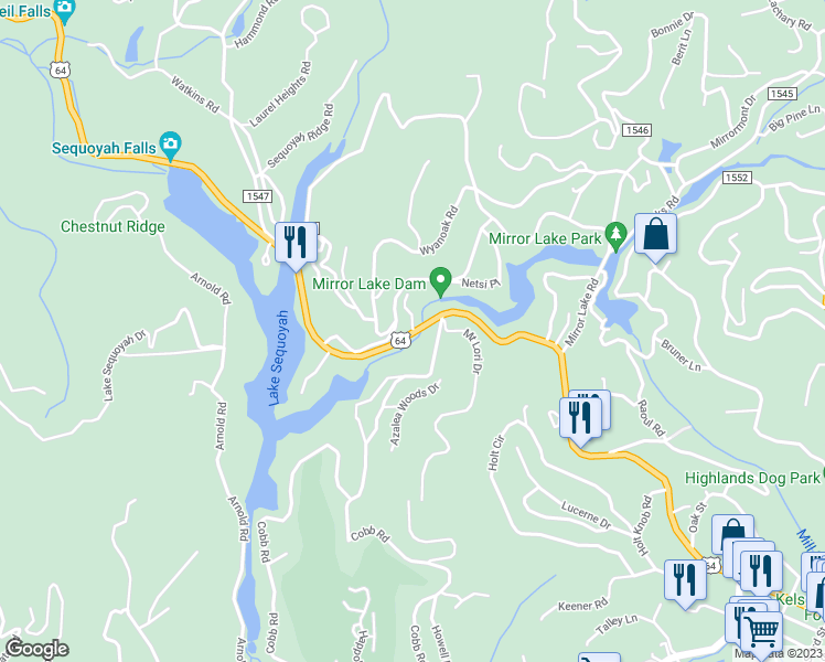map of restaurants, bars, coffee shops, grocery stores, and more near 48 Vinca Lane in Highlands