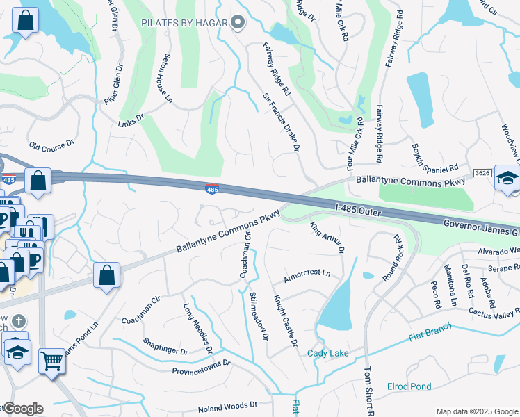 map of restaurants, bars, coffee shops, grocery stores, and more near 7001 Walton Heath Lane in Charlotte