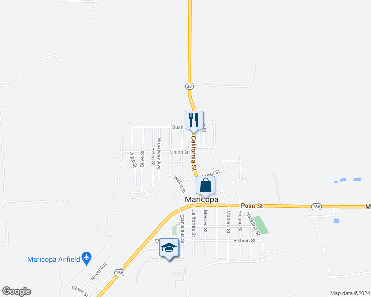 map of restaurants, bars, coffee shops, grocery stores, and more near Adeline Street in Maricopa