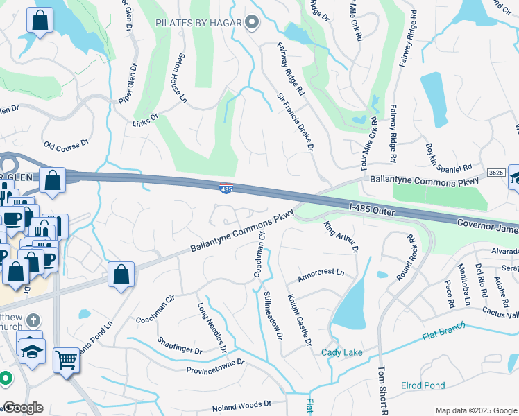 map of restaurants, bars, coffee shops, grocery stores, and more near 7020 Walton Heath Lane in Charlotte