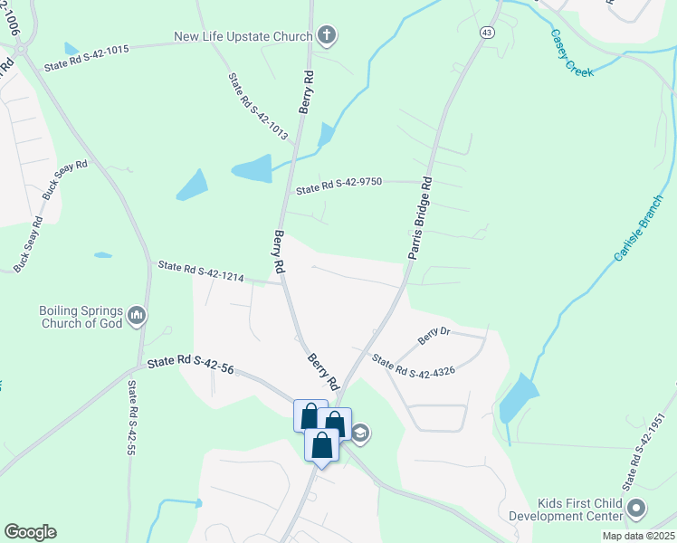 map of restaurants, bars, coffee shops, grocery stores, and more near 791 Berry Road in Boiling Springs