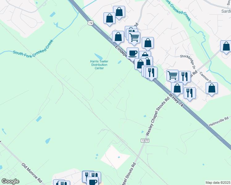 map of restaurants, bars, coffee shops, grocery stores, and more near 5807 Carolina Manor Court in Indian Trail