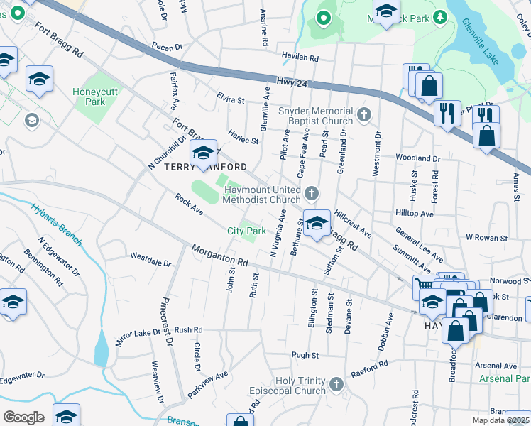 map of restaurants, bars, coffee shops, grocery stores, and more near 102 Brett Court in Fayetteville