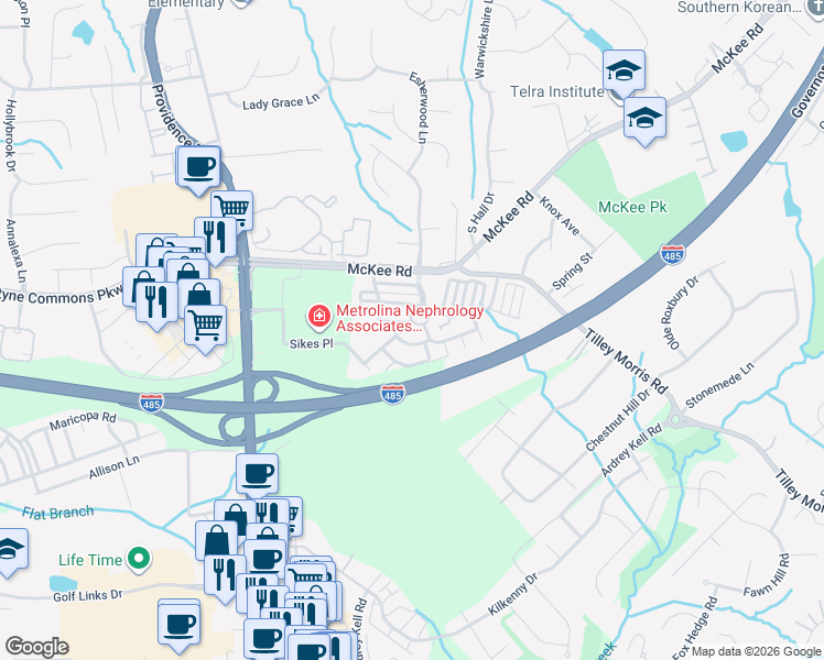 map of restaurants, bars, coffee shops, grocery stores, and more near in Charlotte