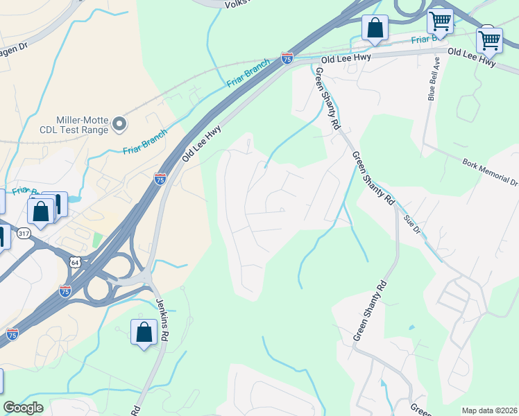 map of restaurants, bars, coffee shops, grocery stores, and more near 4721 Sussex Lane in Chattanooga