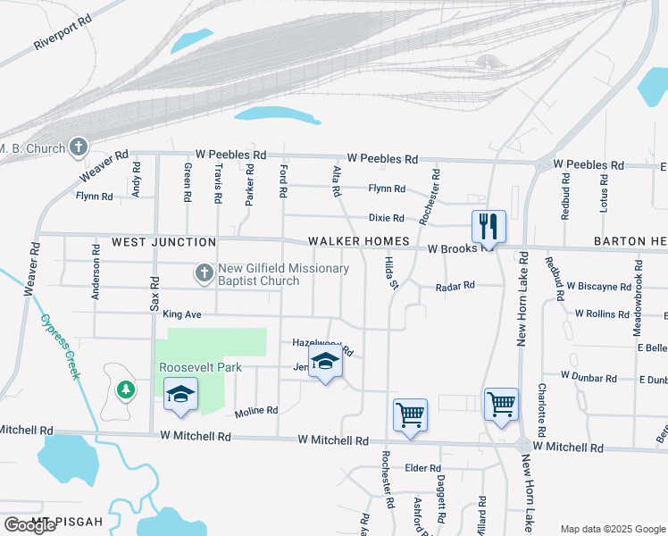 map of restaurants, bars, coffee shops, grocery stores, and more near 3157 Winslow Road in Memphis