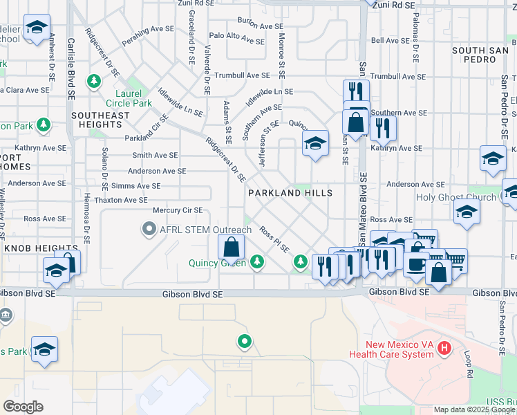 map of restaurants, bars, coffee shops, grocery stores, and more near 1615 Ridgecrest Drive Southeast in Albuquerque
