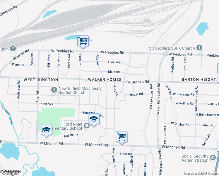 map of restaurants, bars, coffee shops, grocery stores, and more near 3156 Alta Road in Memphis