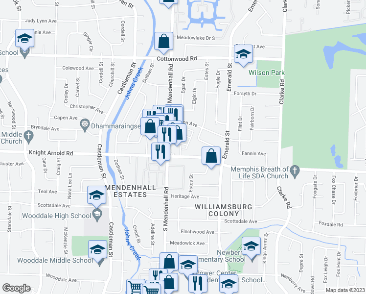 map of restaurants, bars, coffee shops, grocery stores, and more near 5375 Sparrow Wood Lane in Memphis