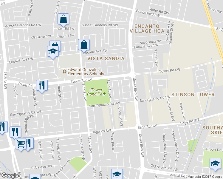 map of restaurants, bars, coffee shops, grocery stores, and more near 731 Nicklaus Drive Southwest in Albuquerque