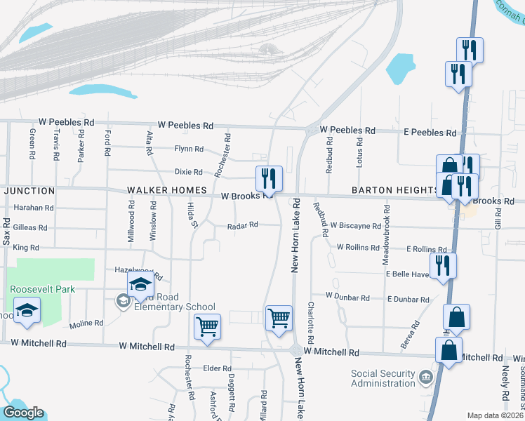 map of restaurants, bars, coffee shops, grocery stores, and more near 3155 New Horn Lake Road in Memphis
