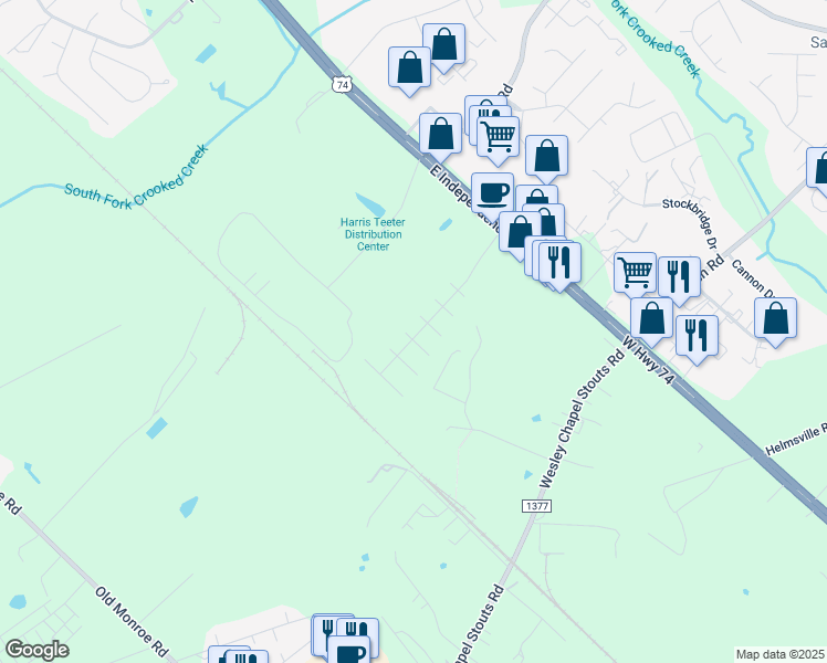 map of restaurants, bars, coffee shops, grocery stores, and more near 5900 Autumn Trace Lane in Indian Trail