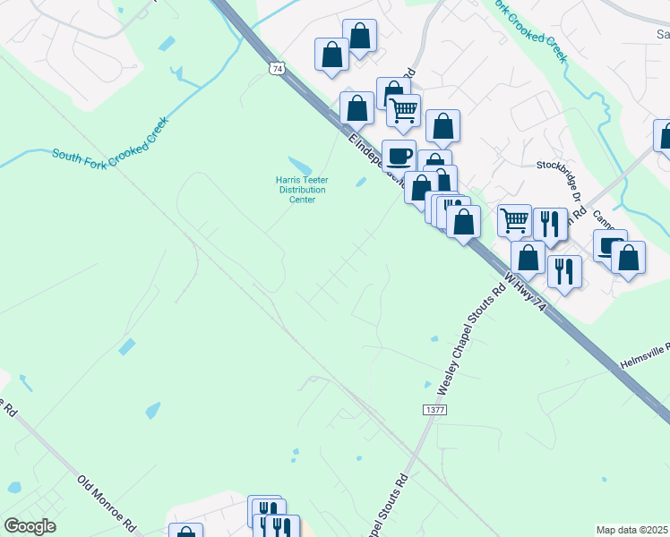 map of restaurants, bars, coffee shops, grocery stores, and more near 5900 Autumn Trace Lane in Indian Trail