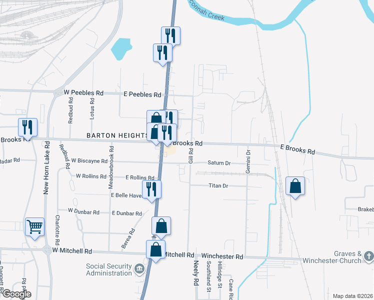 map of restaurants, bars, coffee shops, grocery stores, and more near 205 East Brooks Road in Memphis