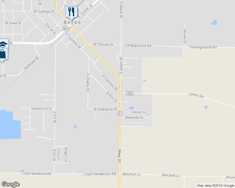 map of restaurants, bars, coffee shops, grocery stores, and more near 3042 Highway 31 in Beebe