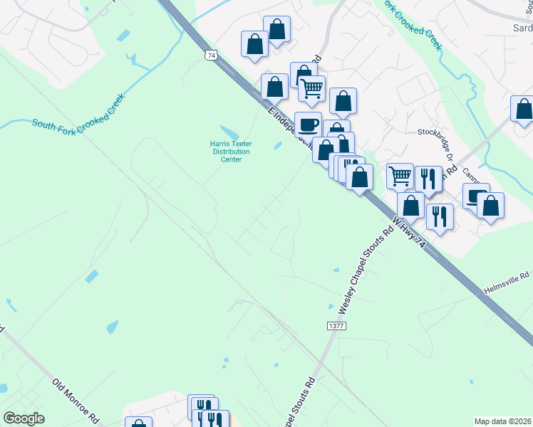 map of restaurants, bars, coffee shops, grocery stores, and more near 5809 Carolina Manor Court in Indian Trail