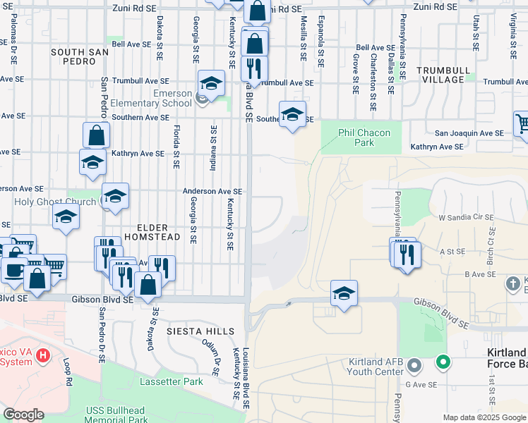 map of restaurants, bars, coffee shops, grocery stores, and more near 920 Louisiana Boulevard Southeast in Albuquerque