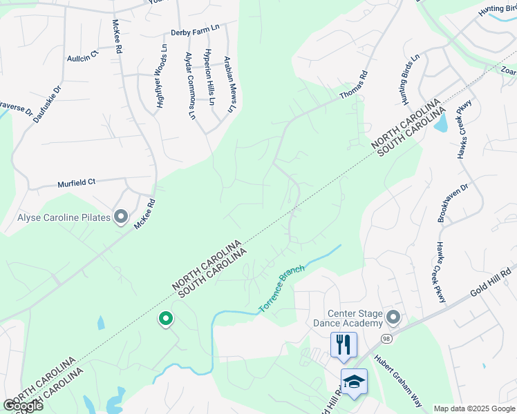 map of restaurants, bars, coffee shops, grocery stores, and more near 3281 Torrence Branch Drive in Fort Mill