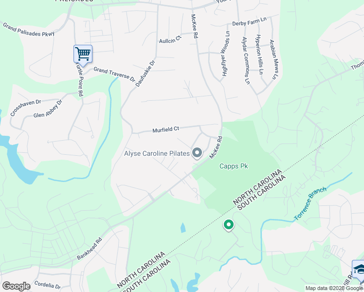 map of restaurants, bars, coffee shops, grocery stores, and more near 17615 Caddy Court in Charlotte