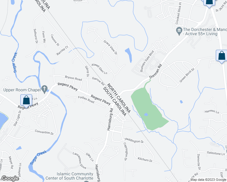 map of restaurants, bars, coffee shops, grocery stores, and more near 4019 Huntley Glen Drive in Pineville
