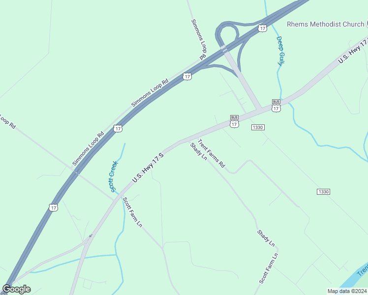 map of restaurants, bars, coffee shops, grocery stores, and more near 645 U.S. 17 in New Bern