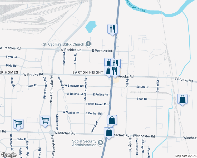map of restaurants, bars, coffee shops, grocery stores, and more near 75 E Brooks Rd in Memphis