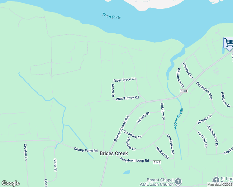 map of restaurants, bars, coffee shops, grocery stores, and more near 1994 Acorn Drive in New Bern