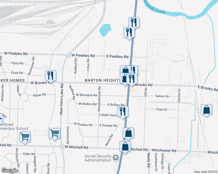 map of restaurants, bars, coffee shops, grocery stores, and more near 75 East Brooks Road in Memphis