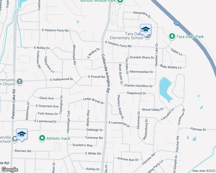 map of restaurants, bars, coffee shops, grocery stores, and more near 845 Collierville Arlington Road in Collierville