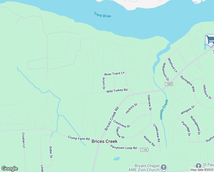 map of restaurants, bars, coffee shops, grocery stores, and more near 1994 Acorn Drive in New Bern