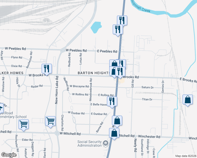 map of restaurants, bars, coffee shops, grocery stores, and more near 27 East Brooks Road in Memphis