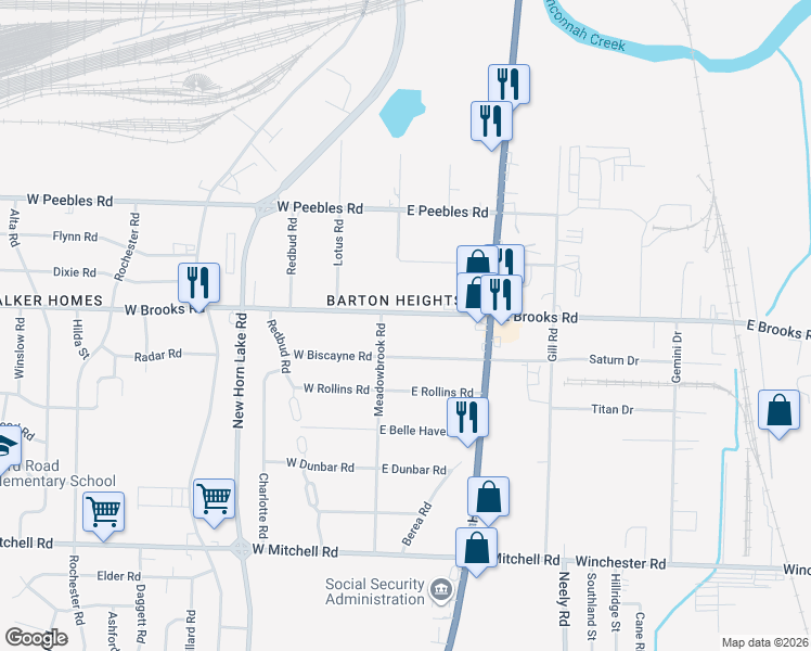 map of restaurants, bars, coffee shops, grocery stores, and more near 27 East Brooks Road in Memphis