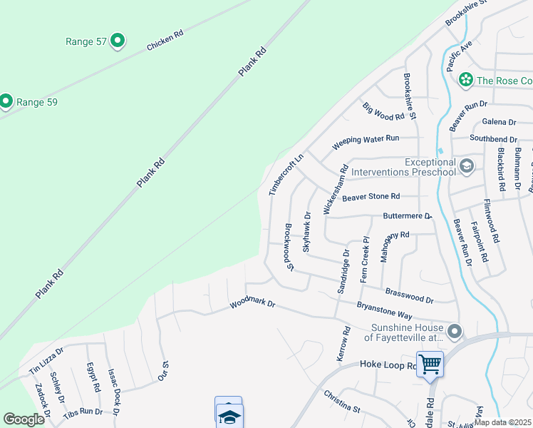 map of restaurants, bars, coffee shops, grocery stores, and more near 6843 Timbercroft Lane in Fayetteville