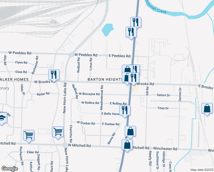 map of restaurants, bars, coffee shops, grocery stores, and more near 27 East Brooks Road in Memphis