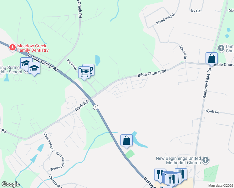 map of restaurants, bars, coffee shops, grocery stores, and more near in Boiling Springs