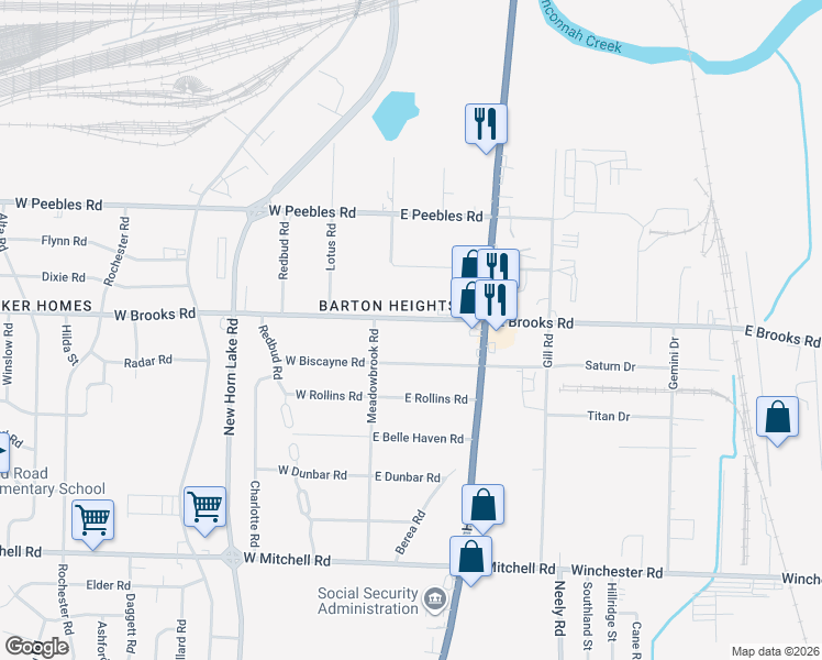 map of restaurants, bars, coffee shops, grocery stores, and more near 75 East Brooks Road in Memphis