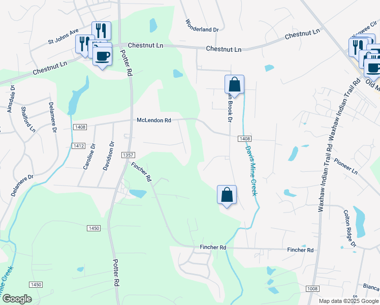 map of restaurants, bars, coffee shops, grocery stores, and more near 6017 Senconee Road in Matthews