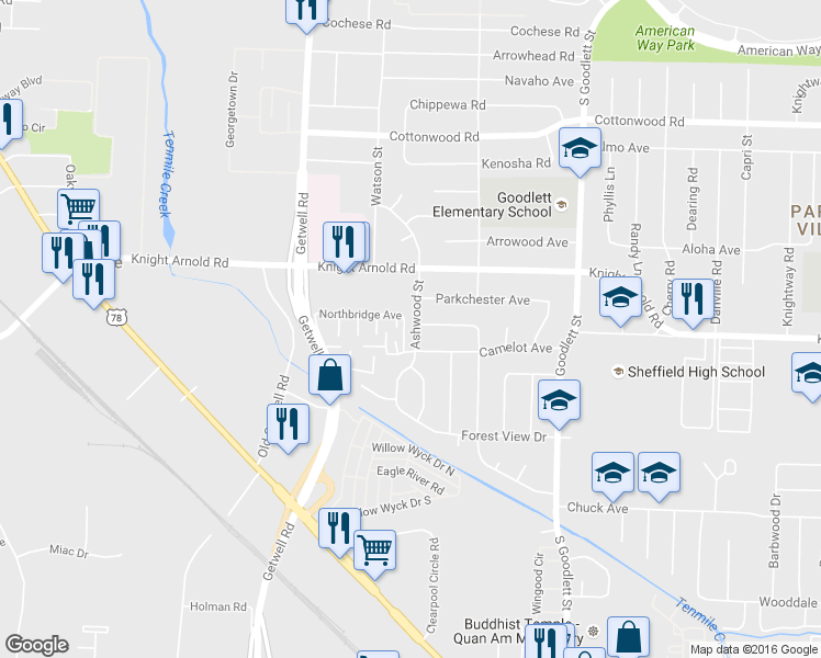 map of restaurants, bars, coffee shops, grocery stores, and more near 3151 Ashwood Street in Memphis
