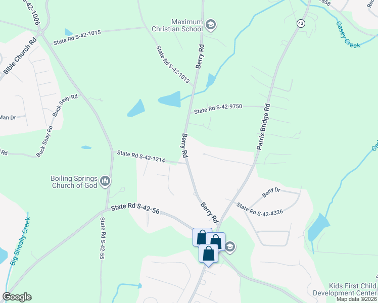 map of restaurants, bars, coffee shops, grocery stores, and more near 791 Berry Road in Boiling Springs