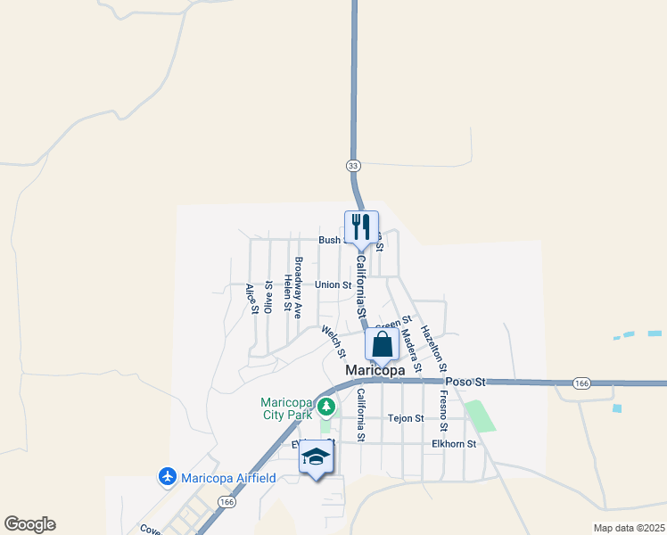 map of restaurants, bars, coffee shops, grocery stores, and more near 331 Adeline Street in Maricopa