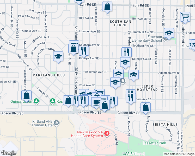 map of restaurants, bars, coffee shops, grocery stores, and more near in Albuquerque