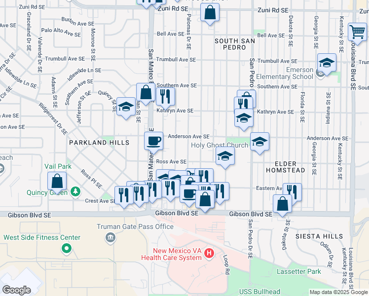 map of restaurants, bars, coffee shops, grocery stores, and more near 1130 Madeira Drive Southeast in Albuquerque