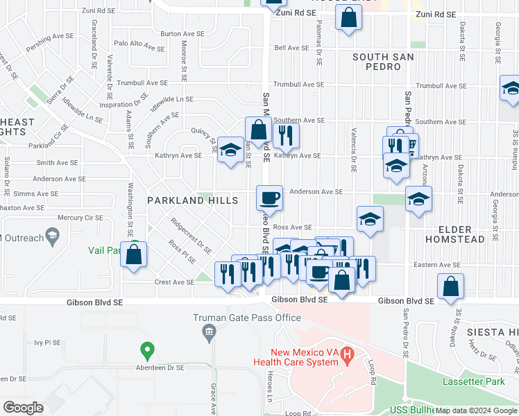 map of restaurants, bars, coffee shops, grocery stores, and more near in Albuquerque