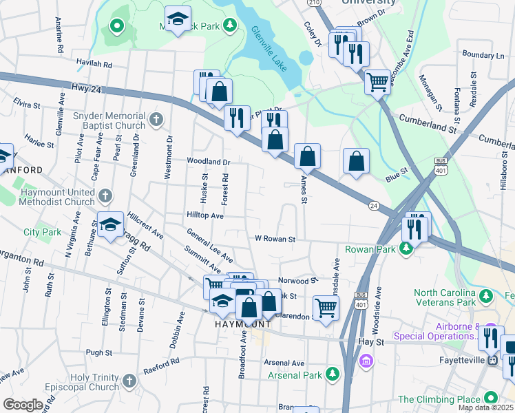 map of restaurants, bars, coffee shops, grocery stores, and more near 806 Alternative Drive in Fayetteville