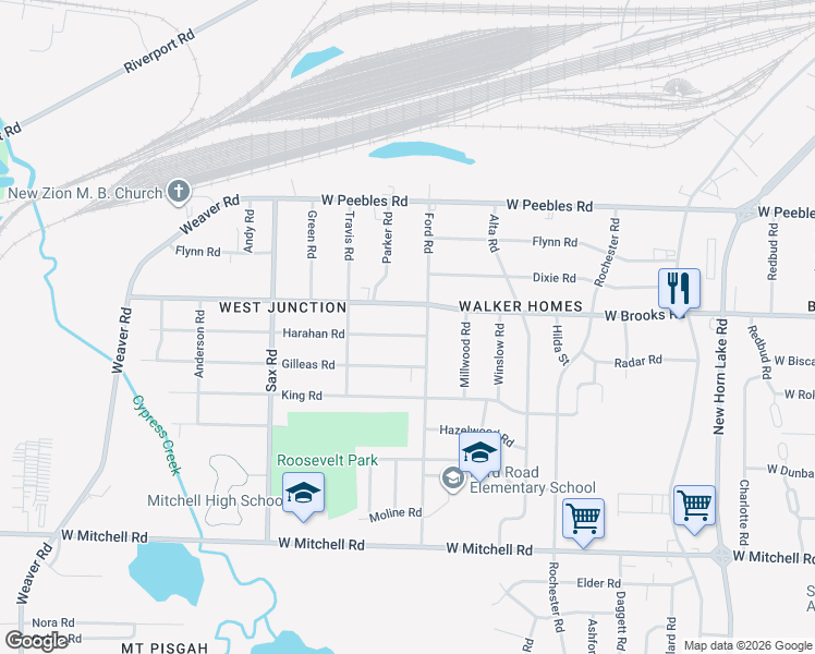 map of restaurants, bars, coffee shops, grocery stores, and more near 3159 Ford Road in Memphis